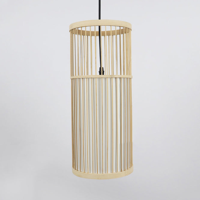 Cylinder Bamboo Shade Hanging Ceiling Lamp Contemporary Style 1 Light Beige Pendant Light Fixture Clearhalo 'Ceiling Lights' 'Pendant Lights' 'Pendants' Lighting' 120317