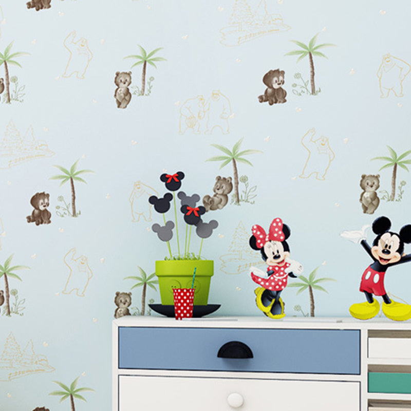 Self-Adhesive Wallpaper Novelty Bear Children Colorful Wall Covering with Removable Design Light Blue Clearhalo 'Wall Decor' 'Wallpaper' 1203177