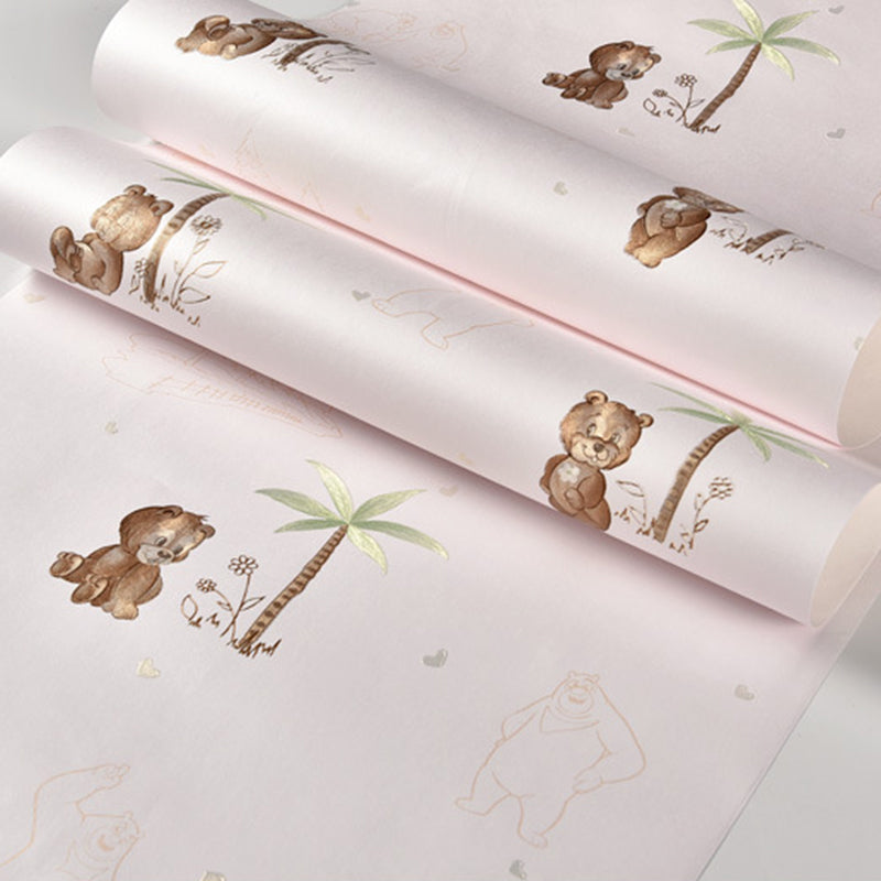 Self-Adhesive Wallpaper Novelty Bear Children Colorful Wall Covering with Removable Design Light Pink Clearhalo 'Wall Decor' 'Wallpaper' 1203180