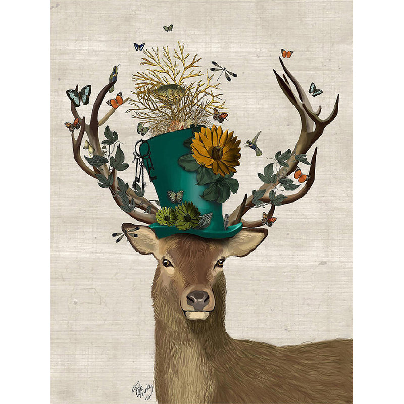 Illustration Deer Gentleman Murals Large Wall Covering for Living Room, Made to Measure Clearhalo 'Wall Decor' 'Wall Mural' 1203345