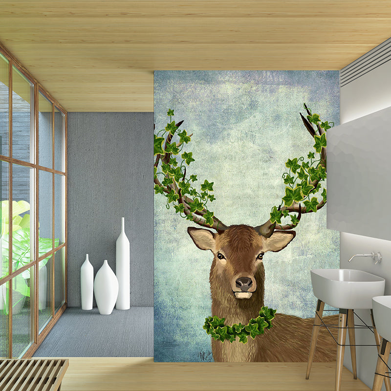 Brown Deer with Garland Mural Stain-Resistant Wall Decor for Home Gallery, Custom-Print Clearhalo 'Wall Decor' 'Wall Mural' 1203349