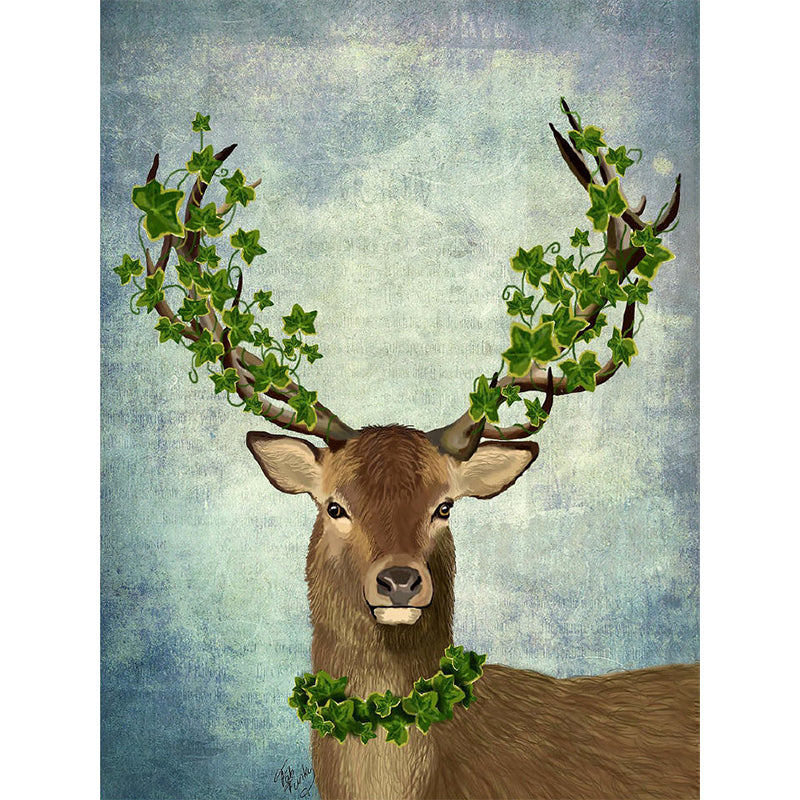 Brown Deer with Garland Mural Stain-Resistant Wall Decor for Home Gallery, Custom-Print Clearhalo 'Wall Decor' 'Wall Mural' 1203350