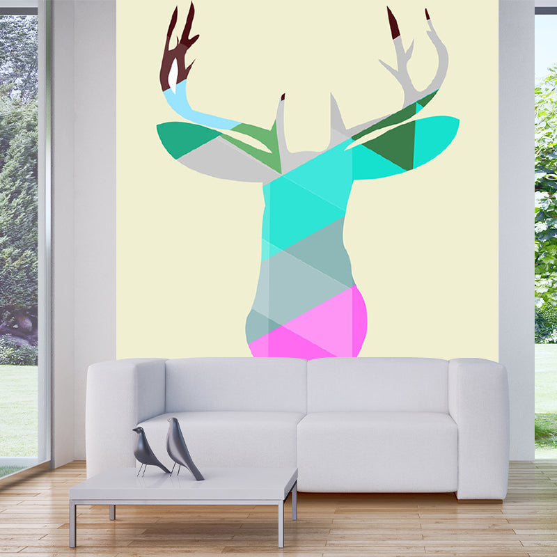 Multicolored Deer Head Wall Mural Animal Artistic Stain Resistant Wall Decor for Home Hot Pink-Blue-Green Clearhalo 'Wall Decor' 'Wall Mural' 1203361