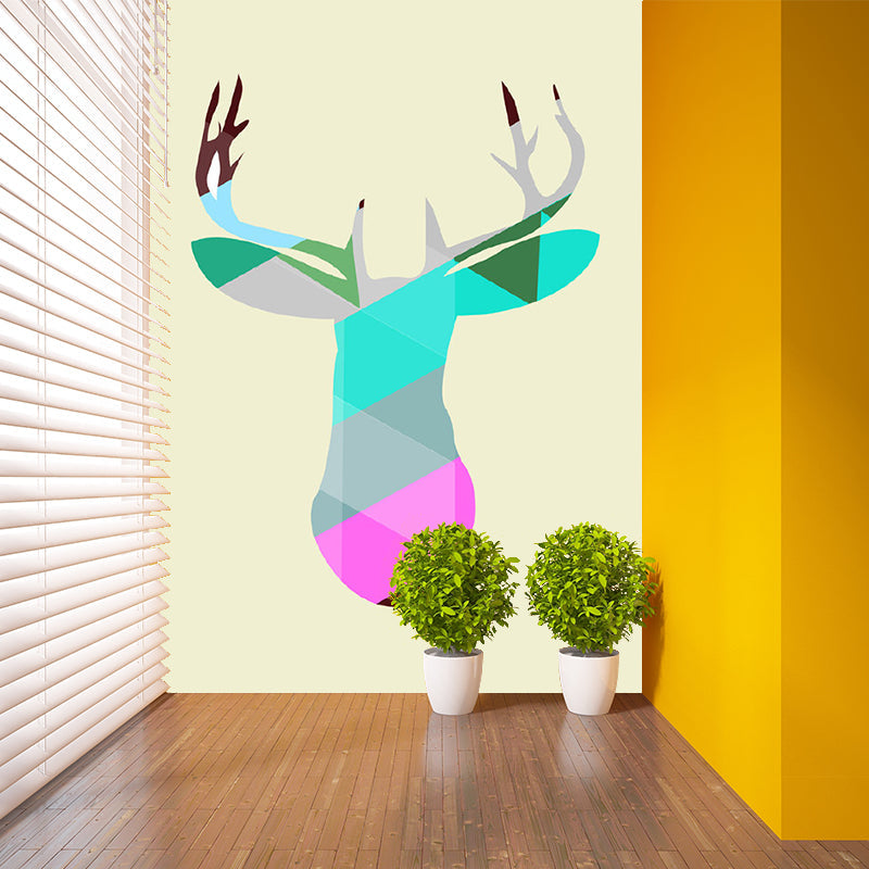 Multicolored Deer Head Wall Mural Animal Artistic Stain Resistant Wall Decor for Home Clearhalo 'Wall Decor' 'Wall Mural' 1203362