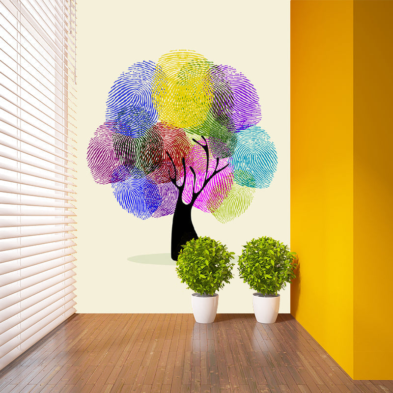 Creative Finger Print Tree Murals Blue-Purple-Yellow Water Resistant Wall Covering for Home Clearhalo 'Wall Decor' 'Wall Mural' 1203367