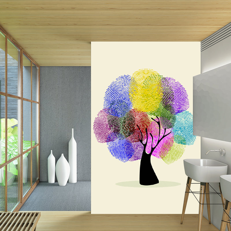 Creative Finger Print Tree Murals Blue-Purple-Yellow Water Resistant Wall Covering for Home Clearhalo 'Wall Decor' 'Wall Mural' 1203368