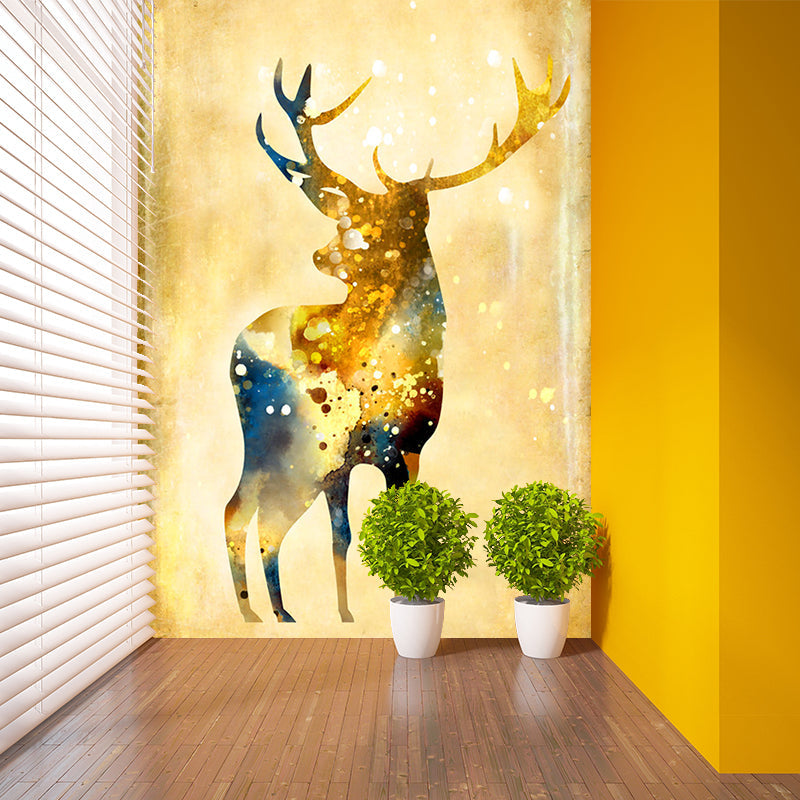 Beige Stag Wall Murals Decal Moisture Resistant Artistry Bedroom Wall Decoration Clearhalo 'Wall Decor' 'Wall Mural' 1203412