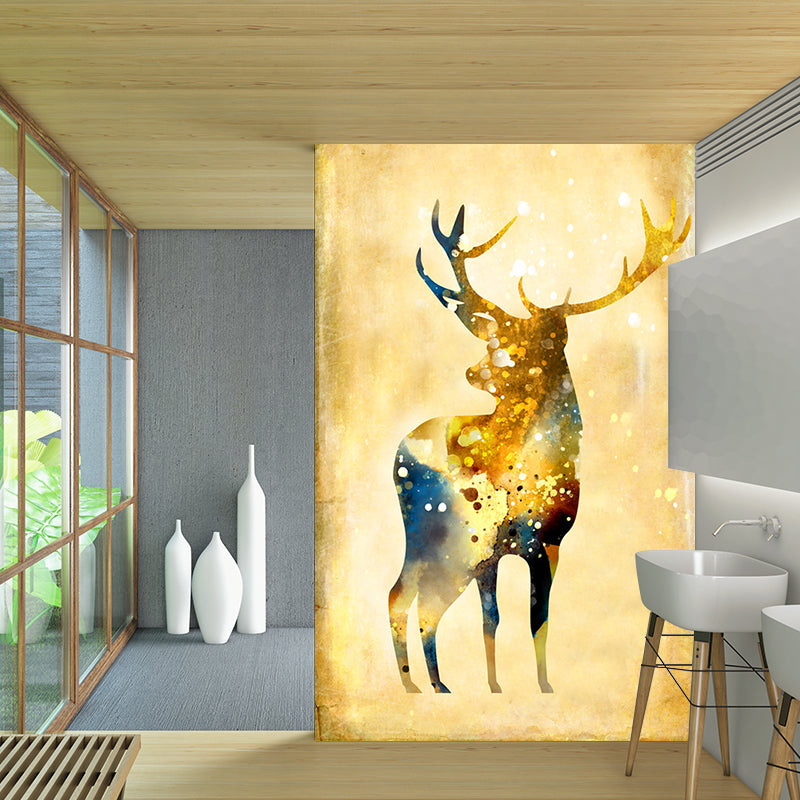 Beige Stag Wall Murals Decal Moisture Resistant Artistry Bedroom Wall Decoration Clearhalo 'Wall Decor' 'Wall Mural' 1203413