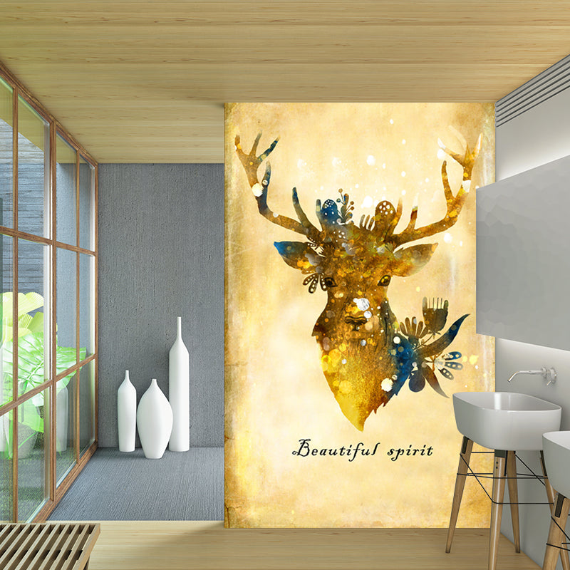 Beige Stag Wall Murals Decal Moisture Resistant Artistry Bedroom Wall Decoration Clearhalo 'Wall Decor' 'Wall Mural' 1203418