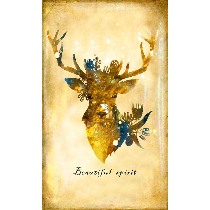 Beige Stag Wall Murals Decal Moisture Resistant Artistry Bedroom Wall Decoration Clearhalo 'Wall Decor' 'Wall Mural' 1203419