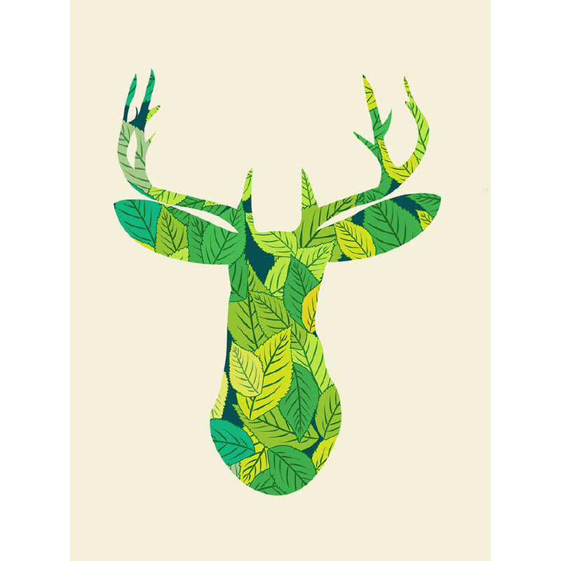 Green Deer-Shaped Leaf Mural Decal Water Resistant Wall Covering for Living Room Clearhalo 'Wall Decor' 'Wall Mural' 1203429