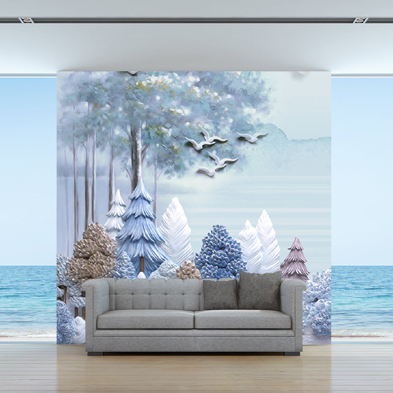 Modern Style Tree Mural Decal Blue-Brown Living Room Wall Art, Custom Size Available Clearhalo 'Wall Decor' 'Wall Mural' 1203432