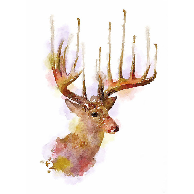 Watercolor Deer Head Mural Wallpaper Art Deco Stain Resistant Bedroom Wall Covering, Custom Made Clearhalo 'Wall Decor' 'Wall Mural' 1203444