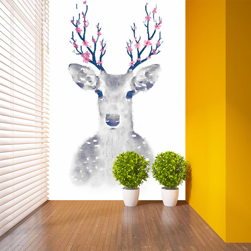 Full-Size Animal Wall Murals for Accent Wall Sika Deer Wall Covering in Grey, Washable Clearhalo 'Wall Decor' 'Wall Mural' 1203453