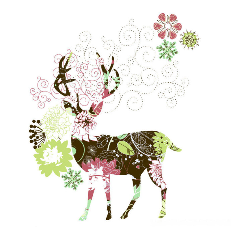 Floral Deer Drawing Murals Art Deco Non-Woven Cloth Wall Covering in Pink and Green Clearhalo 'Wall Decor' 'Wall Mural' 1203474