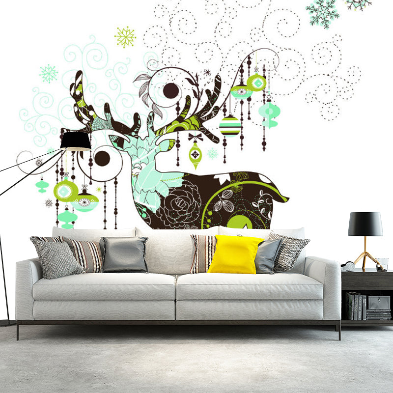 Modern Art Deer Mural Wallpaper for Bedroom Personalized Wall Covering in Grey-Green Gray-Green Clearhalo 'Wall Decor' 'Wall Mural' 1203481