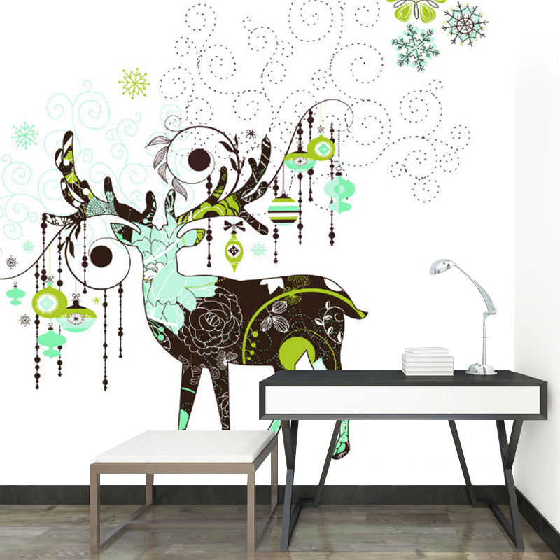 Modern Art Deer Mural Wallpaper for Bedroom Personalized Wall Covering in Grey-Green Clearhalo 'Wall Decor' 'Wall Mural' 1203482