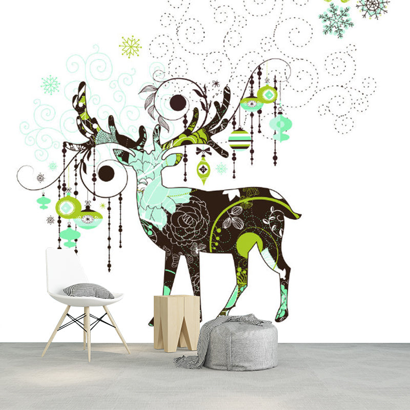 Modern Art Deer Mural Wallpaper for Bedroom Personalized Wall Covering in Grey-Green Clearhalo 'Wall Decor' 'Wall Mural' 1203483