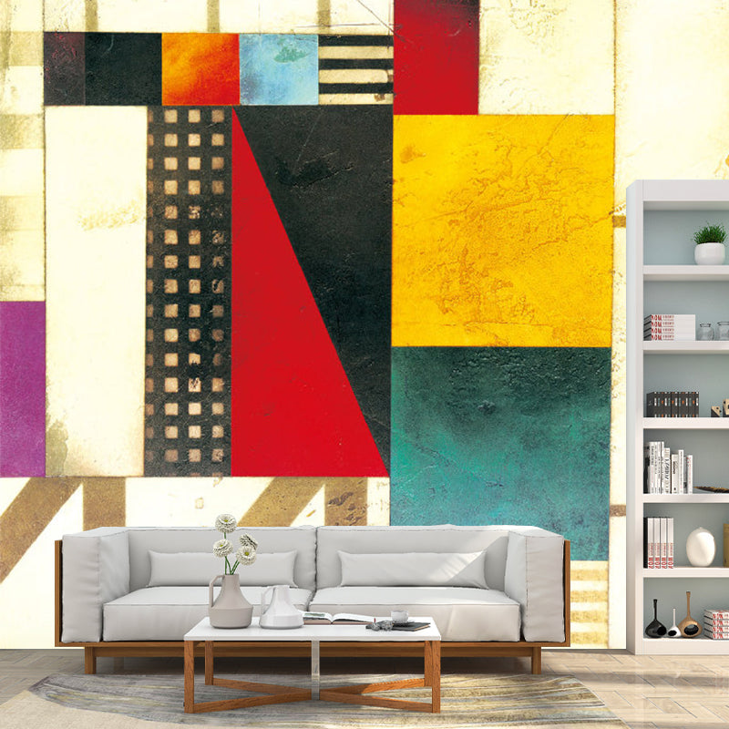 Mid Century Geometric Mural Decal Red-Yellow-Green Dining Room Wall Covering, Custom-Made Clearhalo 'Wall Decor' 'Wall Mural' 1203517