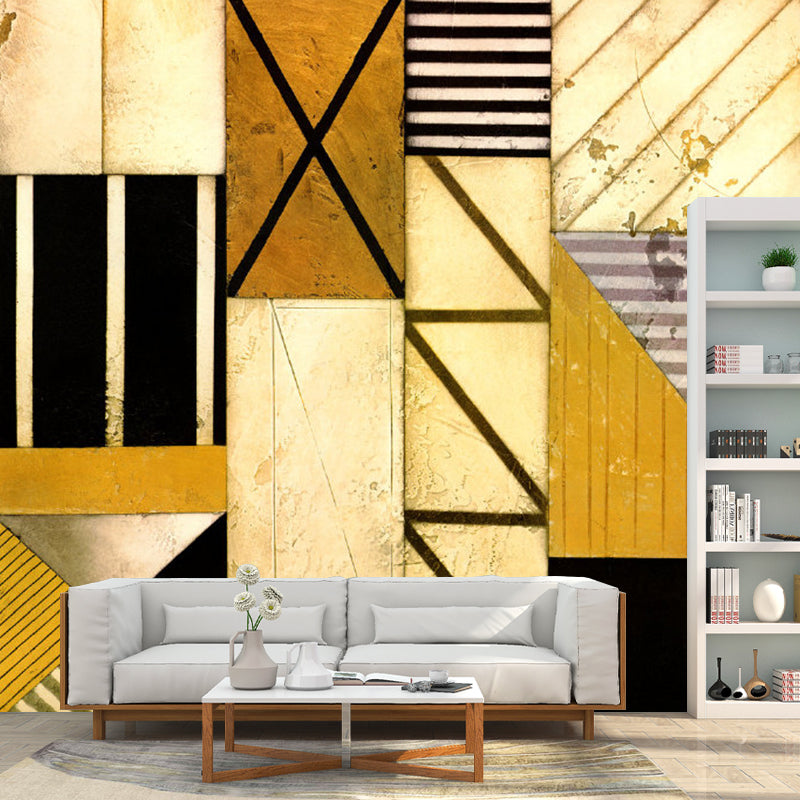 Geometrical Wall Covering Murals Black and Brown Mid-Century Wall Art for Bedroom Clearhalo 'Wall Decor' 'Wall Mural' 1203527