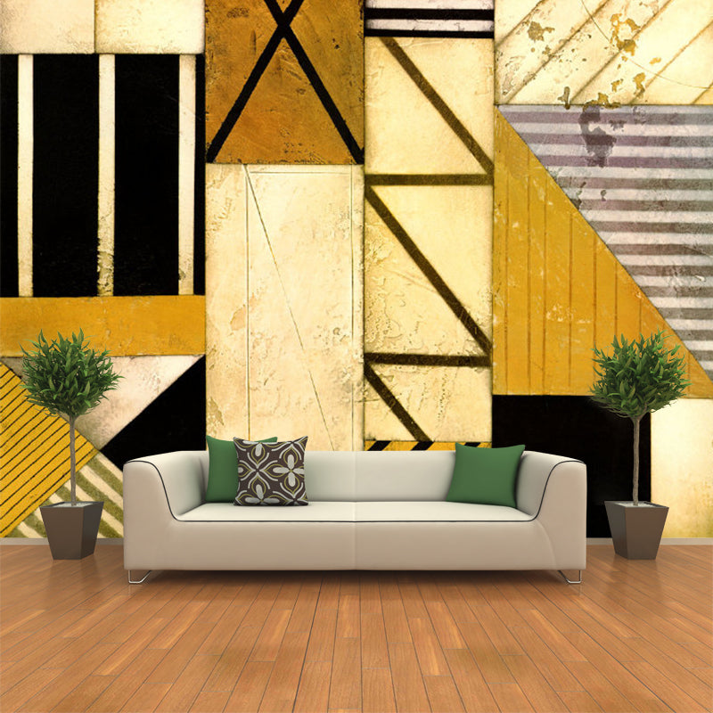 Geometrical Wall Covering Murals Black and Brown Mid-Century Wall Art for Bedroom Clearhalo 'Wall Decor' 'Wall Mural' 1203528