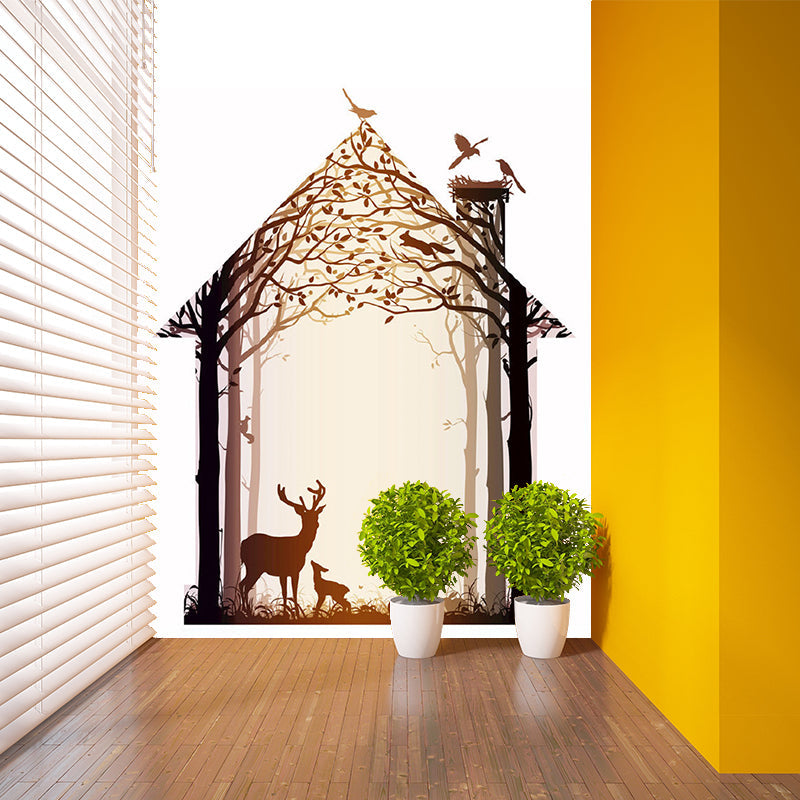 Non-Woven Whole Brown Murals Modern Deer inside the Tree House Wall Decor, Customized Size Clearhalo 'Wall Decor' 'Wall Mural' 1203532