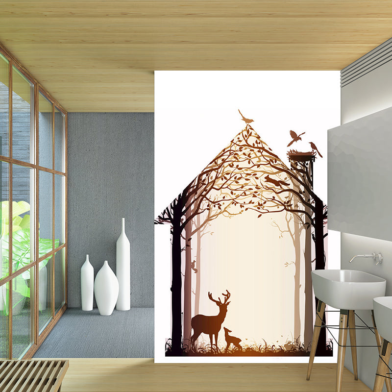 Non-Woven Whole Brown Murals Modern Deer inside the Tree House Wall Decor, Customized Size Clearhalo 'Wall Decor' 'Wall Mural' 1203533