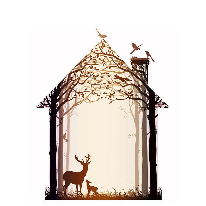 Non-Woven Whole Brown Murals Modern Deer inside the Tree House Wall Decor, Customized Size Clearhalo 'Wall Decor' 'Wall Mural' 1203534