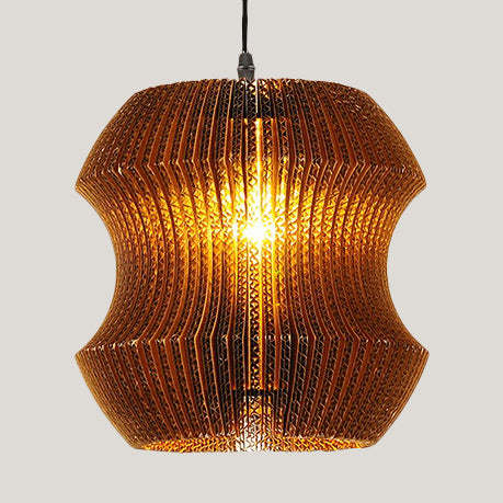 Woven Shade Hanging Lighting Asian Style Corrugated Paper 1 Bulb Restaurant Pendant Lamp in Beige/Brown Clearhalo 'Ceiling Lights' 'Pendant Lights' 'Pendants' Lighting' 120356