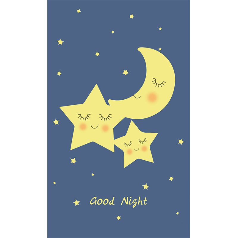 Cartoon Moon and Star Murals for Baby Room Customized Wall Covering in Yellow-Blue Clearhalo 'Wall Decor' 'Wall Mural' 1203589