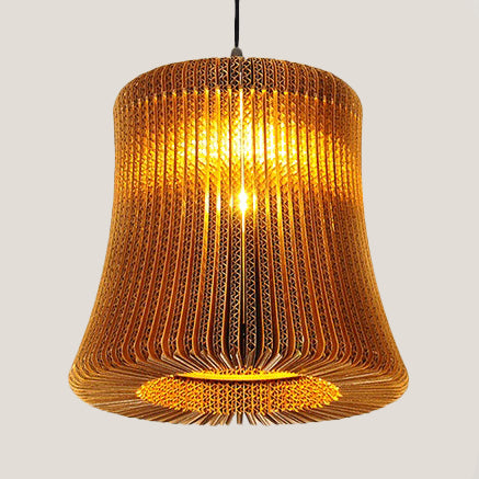 Woven Shade Hanging Lighting Asian Style Corrugated Paper 1 Bulb Restaurant Pendant Lamp in Beige/Brown Clearhalo 'Ceiling Lights' 'Pendant Lights' 'Pendants' Lighting' 120359