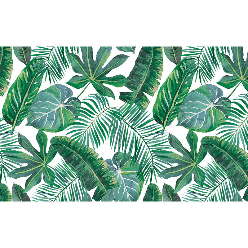 Custom Illustration Tropix Murals with Plant Leaves Pattern in Green, Moisture Resistant Clearhalo 'Wall Decor' 'Wall Mural' 1203681