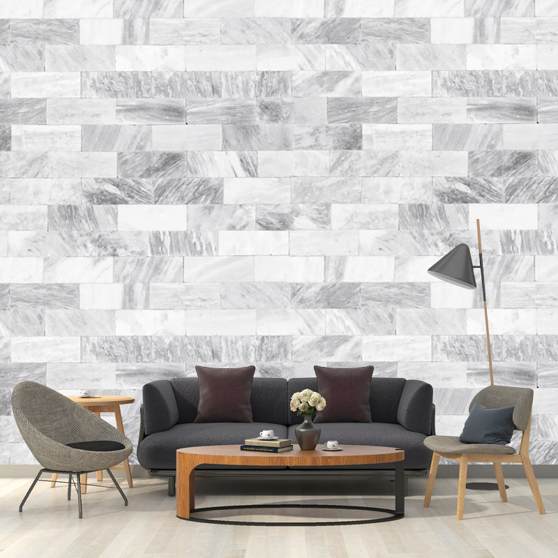 Mosaic Brick Wallpaper Murals Contemporary Smooth Surface Wall Art in Grey and White Gray-White Clearhalo 'Wall Decor' 'Wall Mural' 1203690