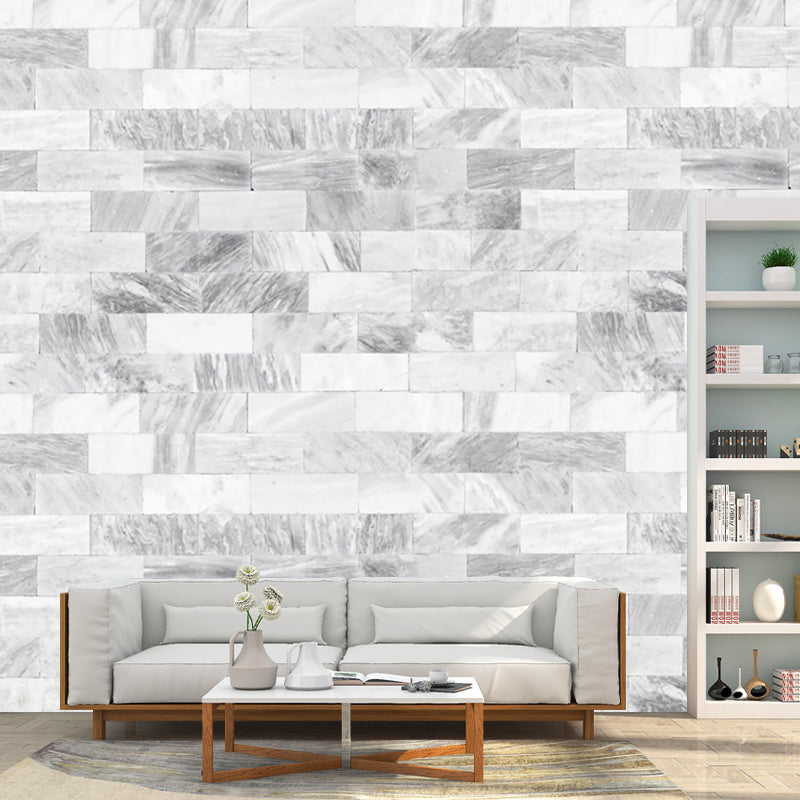 Mosaic Brick Wallpaper Murals Contemporary Smooth Surface Wall Art in Grey and White Clearhalo 'Wall Decor' 'Wall Mural' 1203691