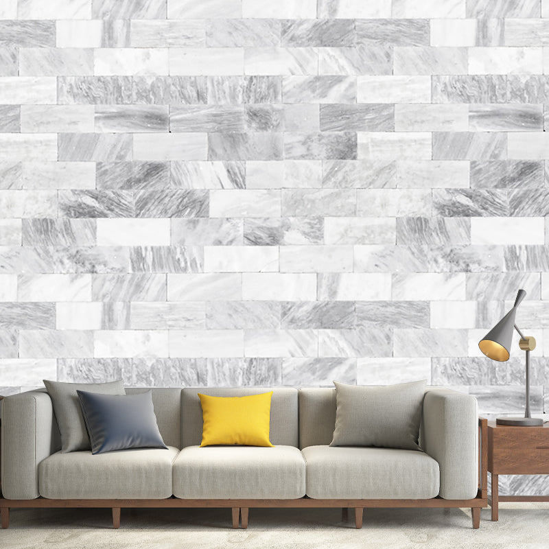 Mosaic Brick Wallpaper Murals Contemporary Smooth Surface Wall Art in Grey and White Clearhalo 'Wall Decor' 'Wall Mural' 1203692