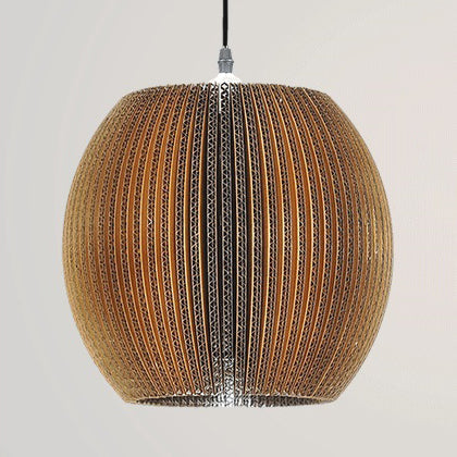 Woven Shade Hanging Lighting Asian Style Corrugated Paper 1 Bulb Restaurant Pendant Lamp in Beige/Brown Clearhalo 'Ceiling Lights' 'Pendant Lights' 'Pendants' Lighting' 120370