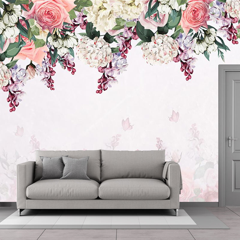 Pink-Green Stylish Wallpaper Murals Large Flower Border Wall Art for Living Room Pink-Green Clearhalo 'Wall Decor' 'Wall Mural' 1203702