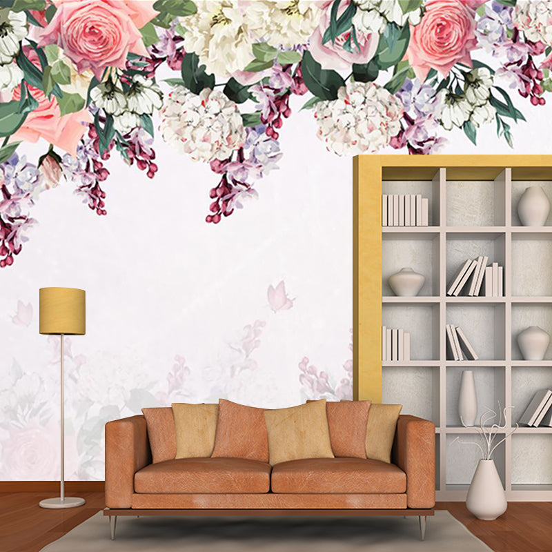 Pink-Green Stylish Wallpaper Murals Large Flower Border Wall Art for Living Room Clearhalo 'Wall Decor' 'Wall Mural' 1203703