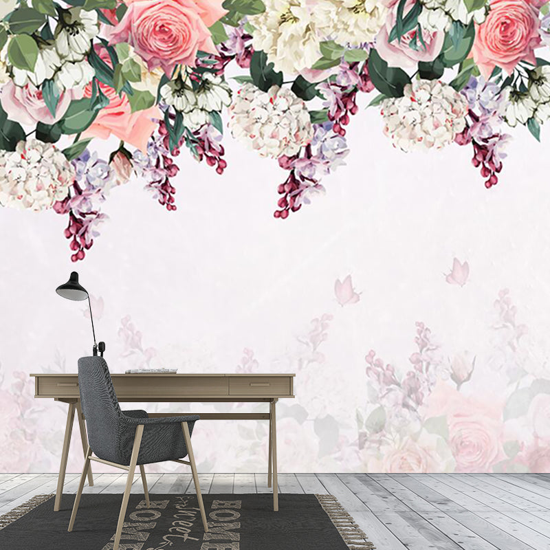 Pink-Green Stylish Wallpaper Murals Large Flower Border Wall Art for Living Room Clearhalo 'Wall Decor' 'Wall Mural' 1203704