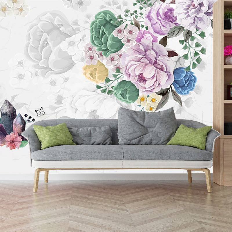 Beautiful Peonies Wall Covering Murals for Living Room, Pink and Green, Custom Printed Clearhalo 'Wall Decor' 'Wall Mural' 1203721