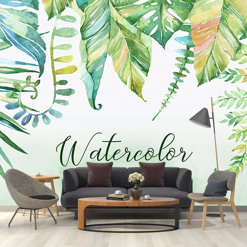 Whole Plants Wall Mural Decal Tropical Relaxing Watercolor Leaf Wall Art in Yellow-Green Clearhalo 'Wall Decor' 'Wall Mural' 1203761