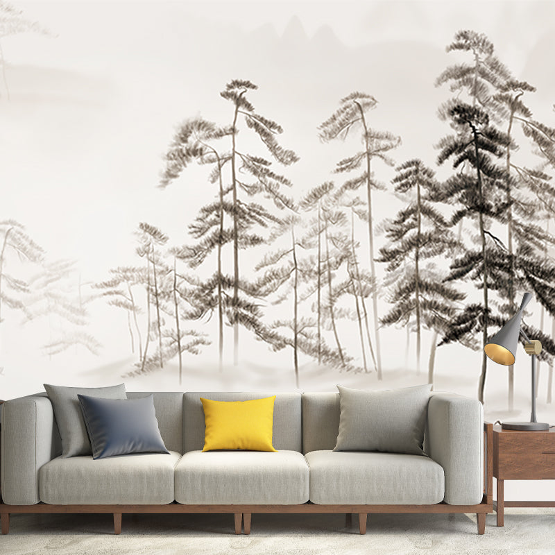 Grey Pine Trees Wallpaper Murals Moisture Resistant Modernist Bedroom Wall Decor Grey Clearhalo 'Wall Decor' 'Wall Mural' 1203771