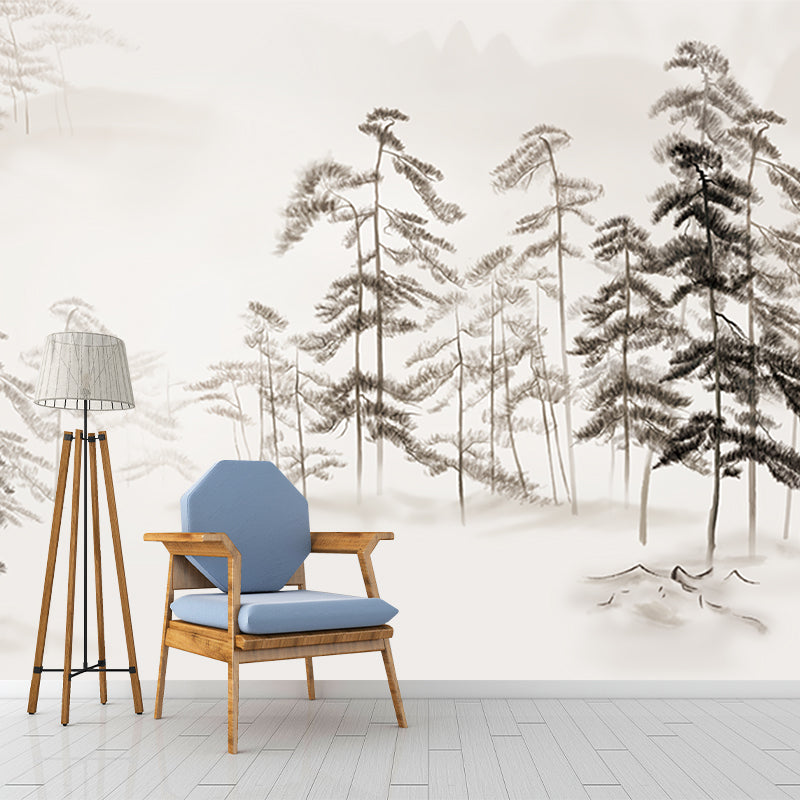 Grey Pine Trees Wallpaper Murals Moisture Resistant Modernist Bedroom Wall Decor Clearhalo 'Wall Decor' 'Wall Mural' 1203772