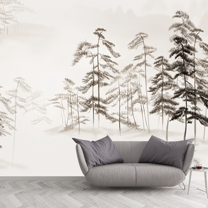 Grey Pine Trees Wallpaper Murals Moisture Resistant Modernist Bedroom Wall Decor Clearhalo 'Wall Decor' 'Wall Mural' 1203773