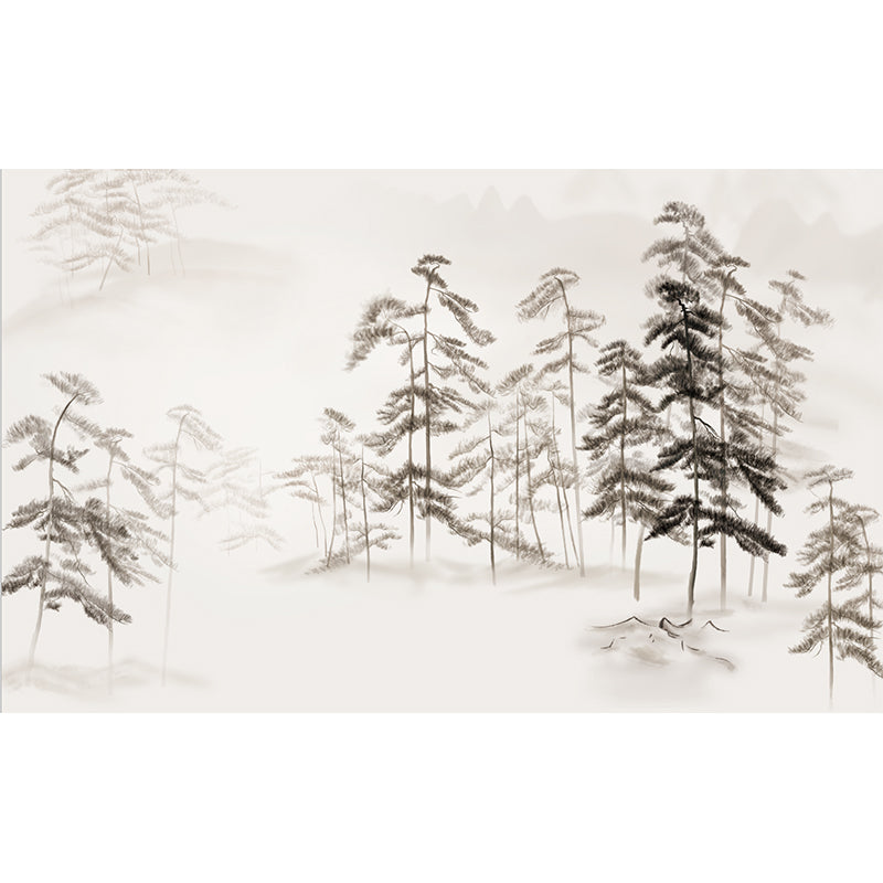 Grey Pine Trees Wallpaper Murals Moisture Resistant Modernist Bedroom Wall Decor Clearhalo 'Wall Decor' 'Wall Mural' 1203774