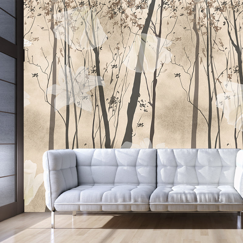 Floral Print Forest Wall Murals Contemporary Non-Woven Wall Art in Black and Yellow Clearhalo 'Wall Decor' 'Wall Mural' 1203780