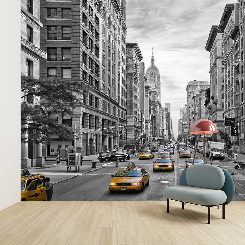 City Street View Wall Mural Decal Modernist Non-Woven Wall Art in Black and White Clearhalo 'Wall Decor' 'Wall Mural' 1203791