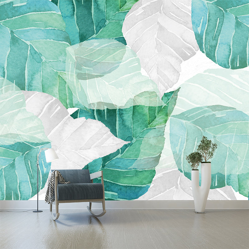 Modern Shattered Leaf Mural Wallpaper for Living Room Custom Wall Decor in Green-White Clearhalo 'Wall Decor' 'Wall Mural' 1206017