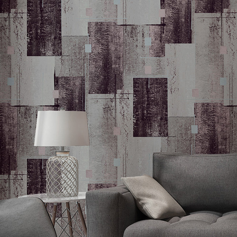 Dark Color Squares Wallpaper Abstract Industrial Moisture Resistant Wall Art for Living Room Red Clearhalo 'Industrial wall decor' 'Industrial' 'Wallpaper' Wall Decor' 1206053