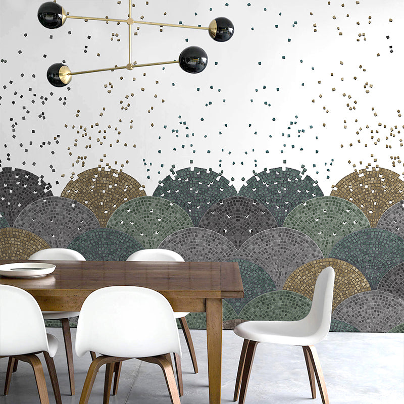 Nordic Dot and Semicircle Mural Wallpaper for Dining Room Full Size Wall Art in White White Clearhalo 'Wall Decor' 'Wall Mural' 1206957